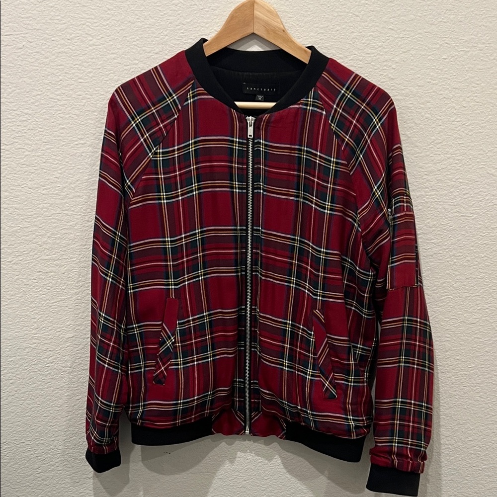 Vintage Sanctuary Red and Black Plaid Bomber Jacket